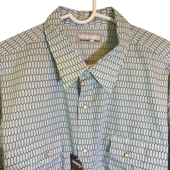 Wrangler Men's XXL Wrancher Green Geometric Print Long-Sleeve Pearl Snap Shirt - Picture 4 of 10